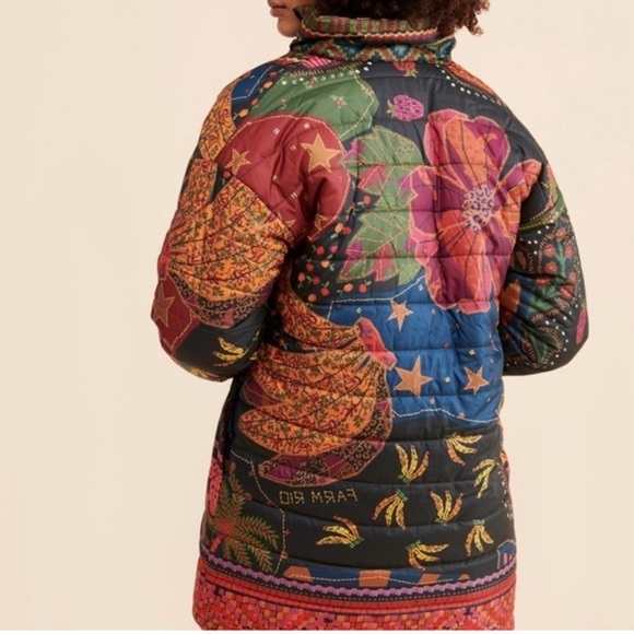 Farm Rio Printed Reversible Crazy Mix Puffer Jacket Fun Print Boho Hippie M SOLD - Picture 2 of 13